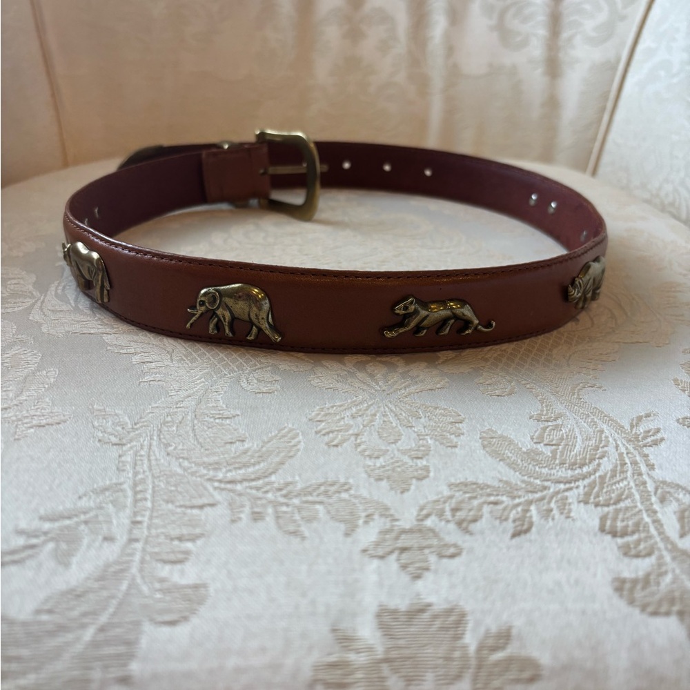 Brown Leather Belt with Animal Accents